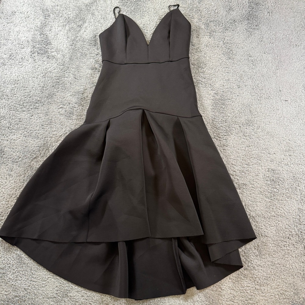 ASOS Womens Black High Low V Neck Formal Dress Size 10 Adjustable Straps Pleated